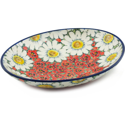 Polish Pottery Oval Bowl 10&quot; Sweet Red Petals UNIKAT