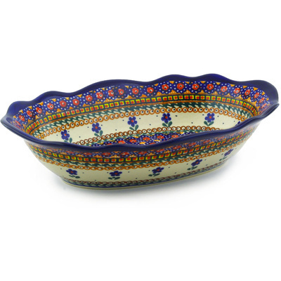 Polish Pottery Oval Bowl 10&quot; UNIKAT