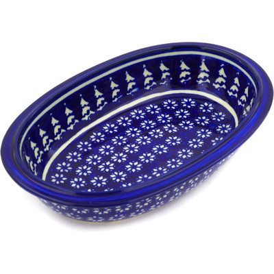 Polish Pottery Oval Bowl 10&quot; Winter Night