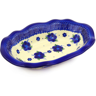 Polish Pottery Oval Bowl 11&quot; Bleu-belle Fleur