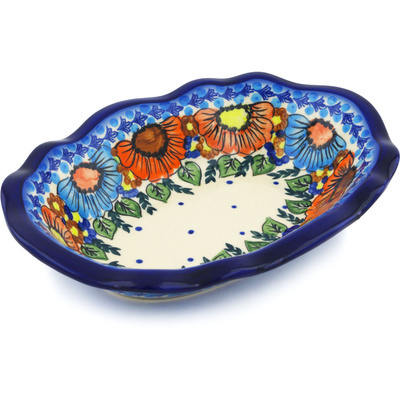 Polish Pottery Oval Bowl 11&quot; Bold Poppies