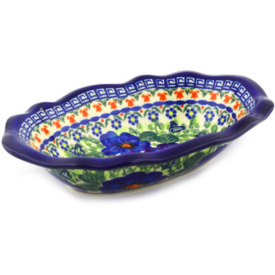 Polish Pottery Oval Bowl 11&quot; Brilliant Butterfly Popp UNIKAT