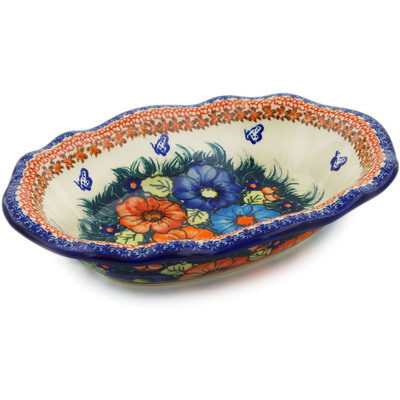 Polish Pottery Oval Bowl 11&quot; Butterfly Splendor UNIKAT