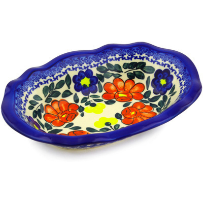 Polish Pottery Oval Bowl 11&quot; Flower Party