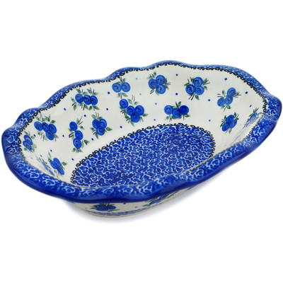 Polish Pottery Oval Bowl 11&quot; Lovely Blueberries