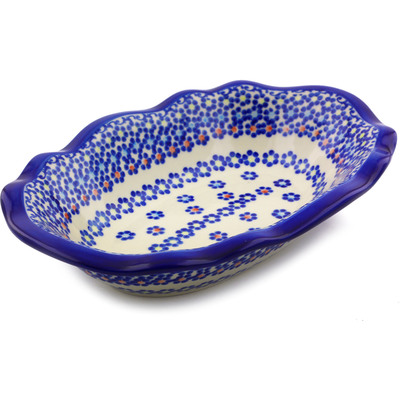 Polish Pottery Oval Bowl 11&quot; Pansy Plenty