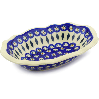 Polish Pottery Oval Bowl 11&quot; Peacock
