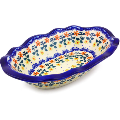 Polish Pottery Oval Bowl 11&quot; Red Sunflower