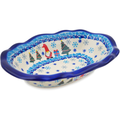 Polish Pottery Oval Bowl 11&quot; Winter Gnome