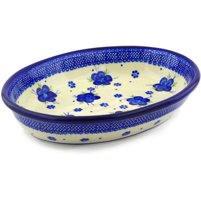 Polish Pottery Oval Bowl 12&quot; Bleu-belle Fleur