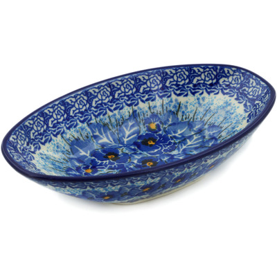 Polish Pottery Oval Bowl 7&quot; Deep Winter UNIKAT