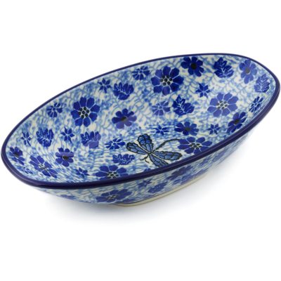 Polish Pottery Oval Bowl 7&quot; Misty Dragonfly