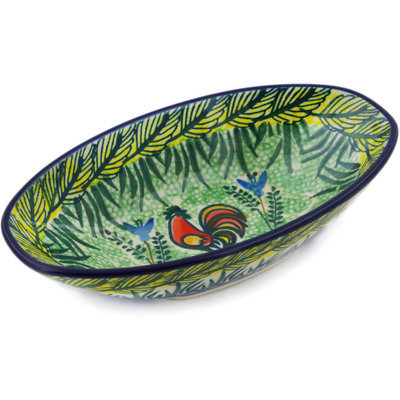 Polish Pottery Oval Bowl 7&quot; Rooster Parade UNIKAT