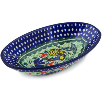 Polish Pottery Oval Bowl 7&quot; Spring Rooster UNIKAT