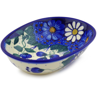 Polish Pottery Oval Bowl 8&quot; Daisy Spectacle