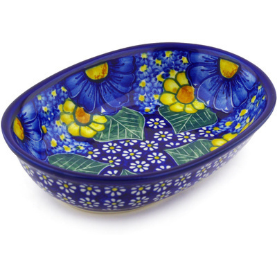 Polish Pottery Oval Bowl 8&quot; Floral Fruit Basket UNIKAT