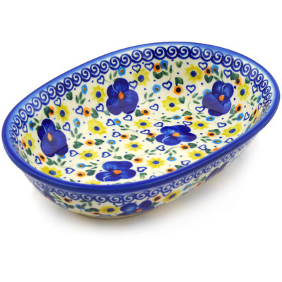 Polish Pottery Oval Bowl 8&quot; Patches Of Love UNIKAT