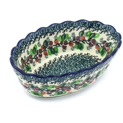 Polish Pottery Oval Bowl 9&quot; Berry Garland