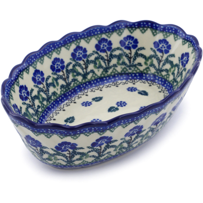 Polish Pottery Oval Bowl 9&quot; Blackberry Blooms