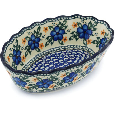 Polish Pottery Oval Bowl 9&quot; Cobblestone Garden