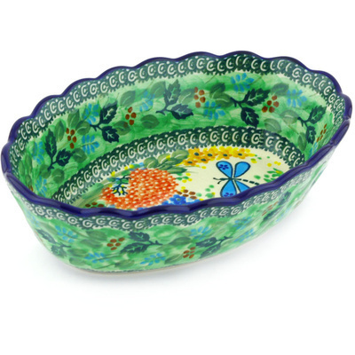 Polish Pottery Oval Bowl 9&quot; Garden Delight UNIKAT