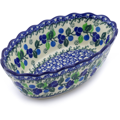 Polish Pottery Oval Bowl 9&quot; Limeberry