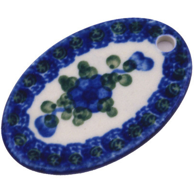 Polish Pottery Oval Pendant 2&quot; Blue Poppies