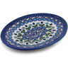 Polish Pottery Oval Plate 7&quot; Blue Tulip Garden UNIKAT