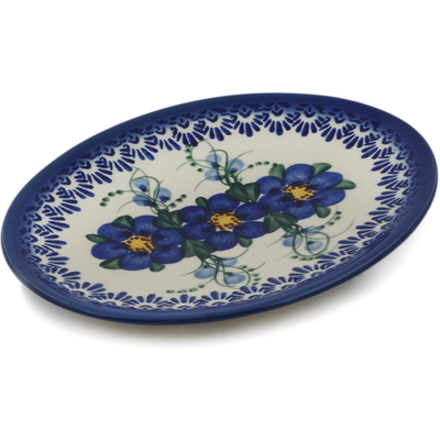 Polish Pottery Oval Plate 7&quot; Blue Wildflower UNIKAT