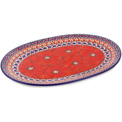 Polish Pottery Oval Platter 10&quot; Crimson Poppies UNIKAT