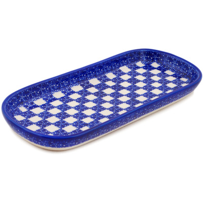 Polish Pottery Oval Platter 10&quot; Floral Checkerboard