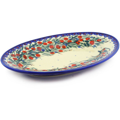 Polish Pottery Oval Platter 10&quot; Patriotic Blooms UNIKAT