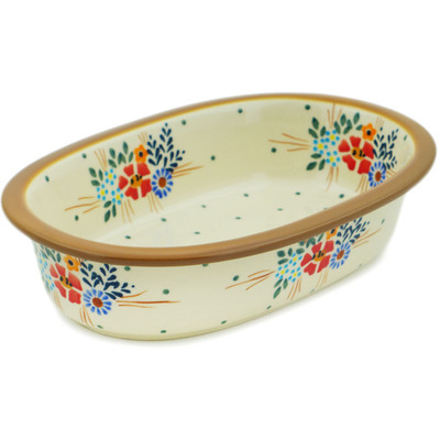 Polish Pottery Oval Platter 10&quot; Rustic Field Flowers Red