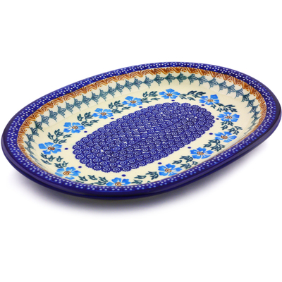 Polish Pottery Oval Platter 11&quot; Blue Cornflower