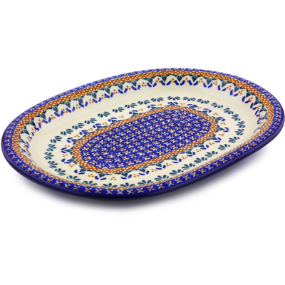 Polish Pottery Oval Platter 11&quot; Blue Cress