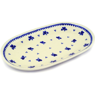 Polish Pottery Oval Platter 11&quot; Blue Heart Trio