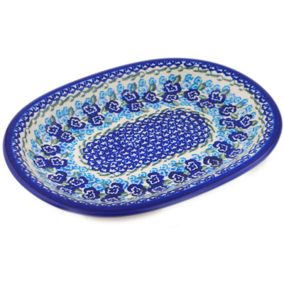Polish Pottery Oval Platter 11&quot; Blue Kiss Blooms