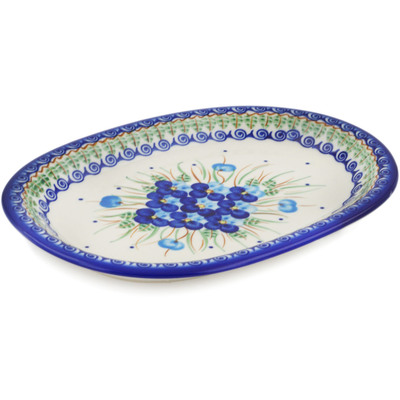 Polish Pottery Oval Platter 11&quot; Blue Pansy
