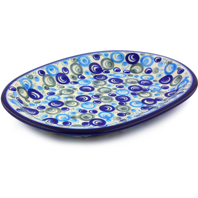 Polish Pottery Oval Platter 11&quot; Blue Peacock Eye