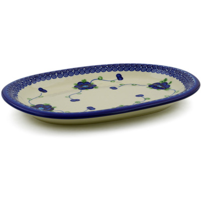 Polish Pottery Oval Platter 11&quot; Blue Poppies