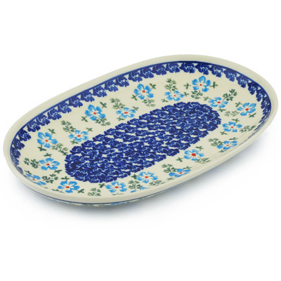 Polish Pottery Oval Platter 11&quot; Blue Summer