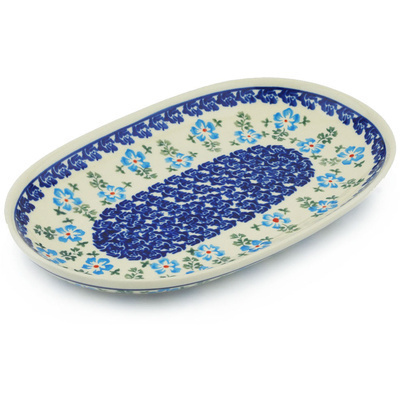 Polish Pottery Oval Platter 11&quot; Blue Summer