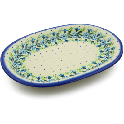 Polish Pottery Oval Platter 11&quot; Blue Wreath