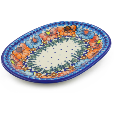 Polish Pottery Oval Platter 11&quot; Bold Poppies