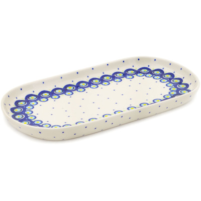 Polish Pottery Oval Platter 11&quot; Cerulean &amp; Teal Bubbles