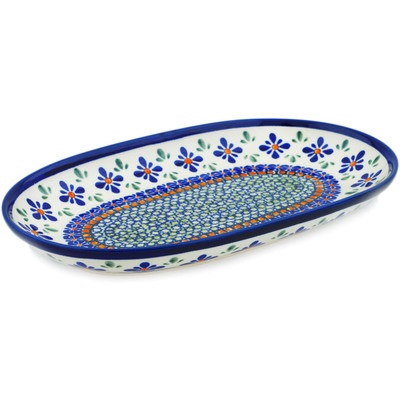 Polish Pottery Oval Platter 11&quot; Gingham Flowers