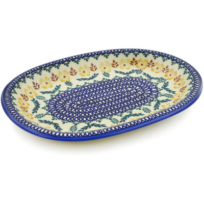 Polish Pottery Oval Platter 11&quot; Golden Flower Garden