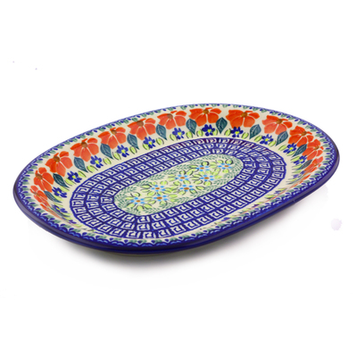 Polish Pottery Oval Platter 11&quot; Grecian Fields