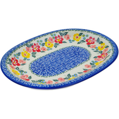 Polish Pottery Oval Platter 11&quot; Hibiscus Haven