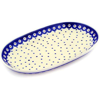 Polish Pottery Oval Platter 11&quot; Peacock Dots